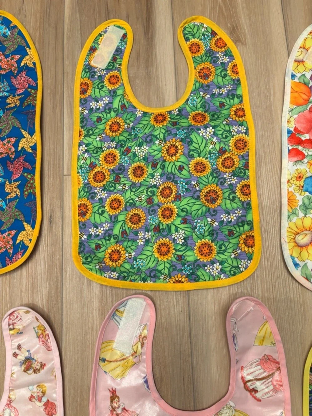 Girls Floral & Princess Patterned Waterproof Bibs set of 6